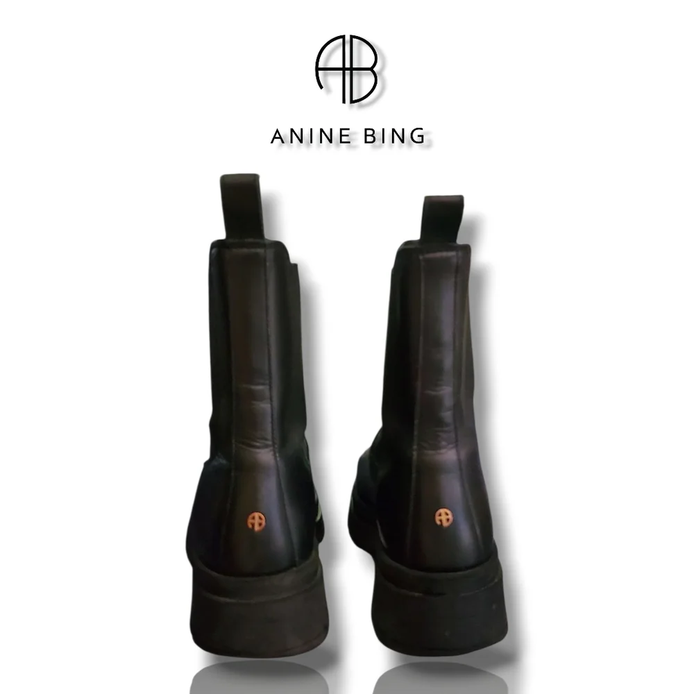 ANINE BING Black Leather Justine Chelsea Boots Women's Size 6 Motorcycle Boots - Picture 6 of 13